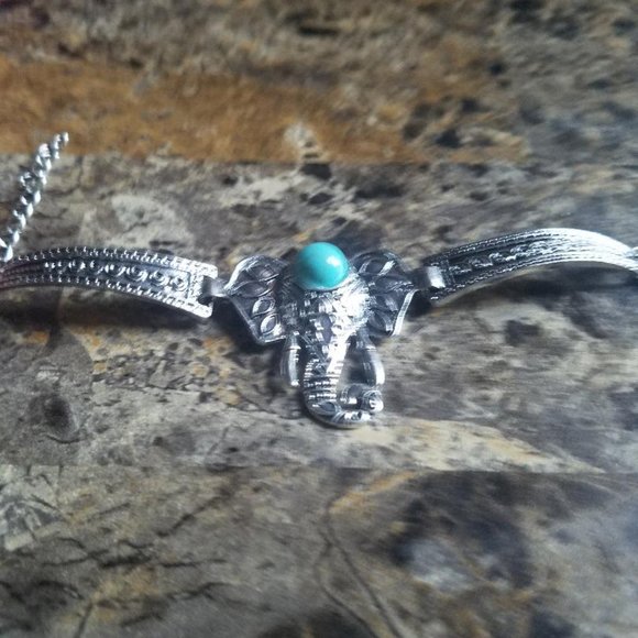 Boho Elephent Bracelet Silver Tone And Turquoise - Picture 3 of 3